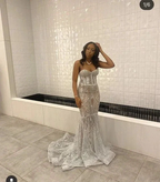 Luxurious Silver Mermaid Evening Dress Silver Prom Dress Y6649