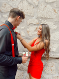 Red V Neck Sleeveless Homecoming Dress Party Dress Y2662