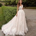 Beach Cap Sleeves Wedding Dresses Illusion Lace Buttons Back Bridal Gown Women Appliques Tulle vestidos de novia playa