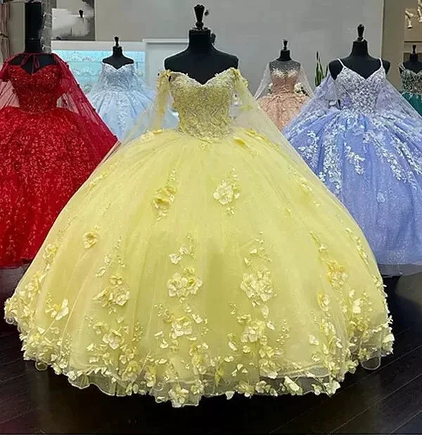 Pink Sweet 16 Dress,Pink Ball Gown With 3D Flowers,Pink Princess Dress  Y2337