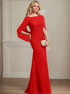 Trumpet/Mermaid Boat Neck Floor-Length Chiffon Mother of the Bride Dress With Pleated