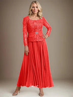 A-line Square Ankle-Length Chiffon Mother of the Bride Dress With Pleated