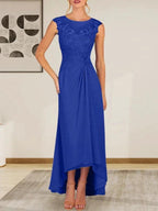 Champagne A-Line Scoop Lace Chiffon Dress