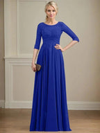 A-line Scoop Illusion Floor-Length Lace Chiffon Mother of the Bride Dress With Sequins
