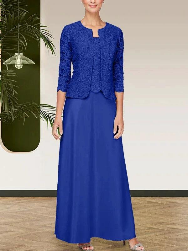Glitter Lace & Satin Skirt Jacket Dress with Open Jacket