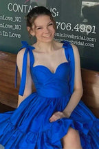 A-line Sweetheart Ruffled Homecoming Dress With Bow Straps SYH104