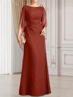 Sheath/Column Scoop Floor-Length Chiffon Mother of the Bride Dress With Pleated Beading