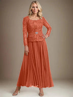 A-line Square Ankle-Length Chiffon Mother of the Bride Dress With Pleated