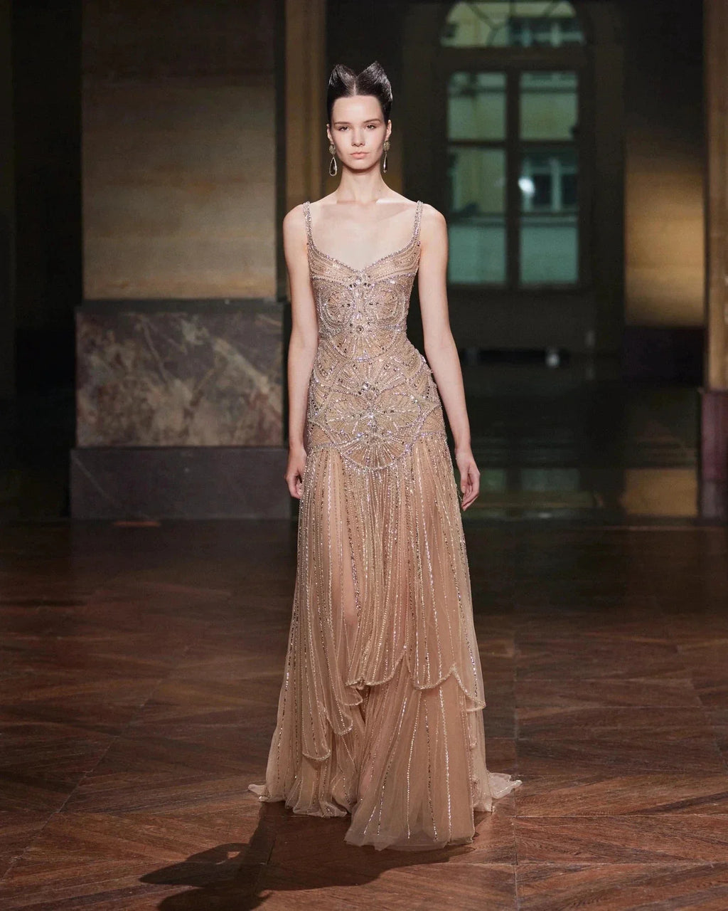 Champagne Beaded Mermaid Evening Dress Luxury Saudi Wedding Gown Customized
