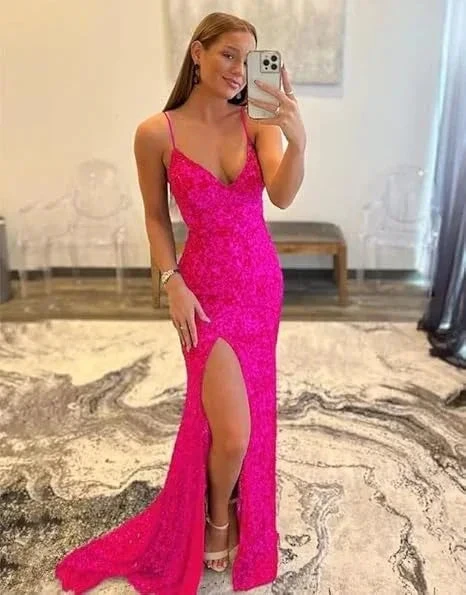 Elegant Pink Mermaid Prom Dress Pink Evening Dress Y7386