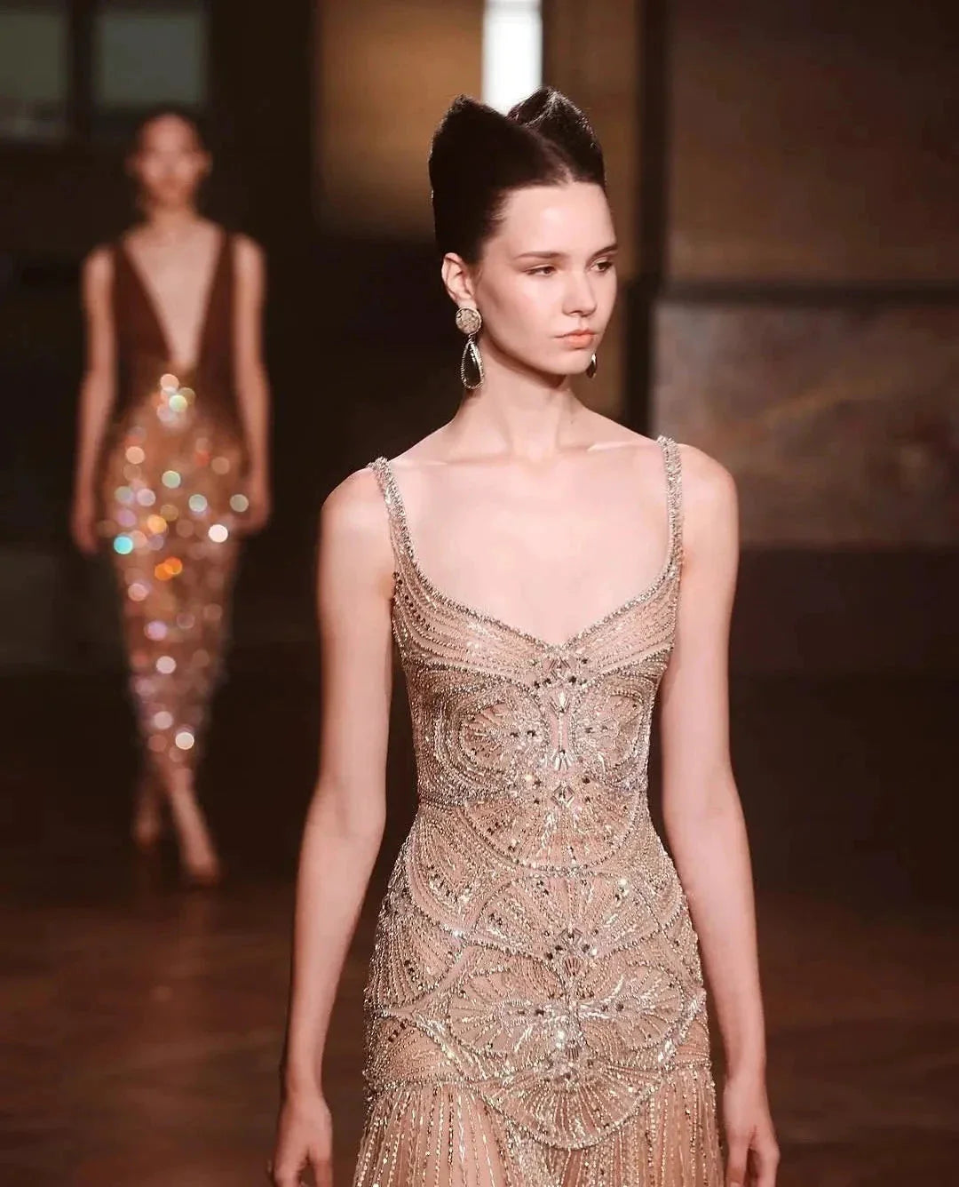 Champagne Beaded Mermaid Evening Dress Luxury Saudi Wedding Gown Customized