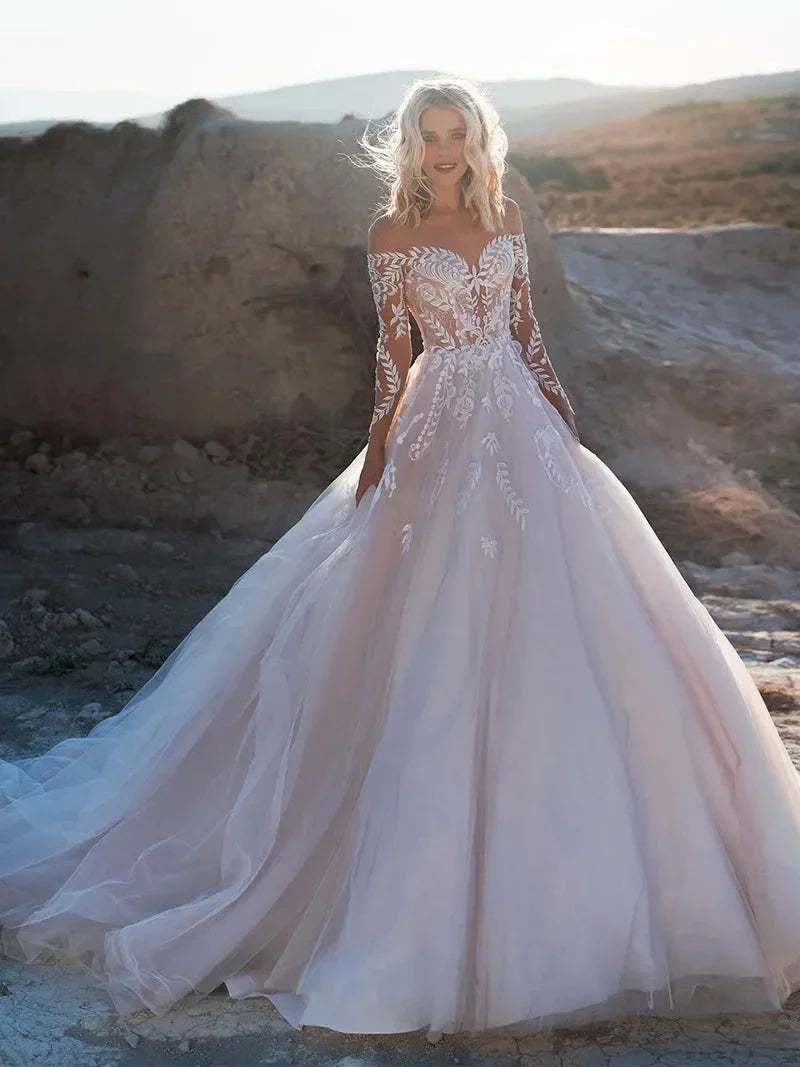 Luxury Lace Long Sleeves Wedding Dresses Sexy Backless Vestidos De Novia Appliques Vestido De Noiva
