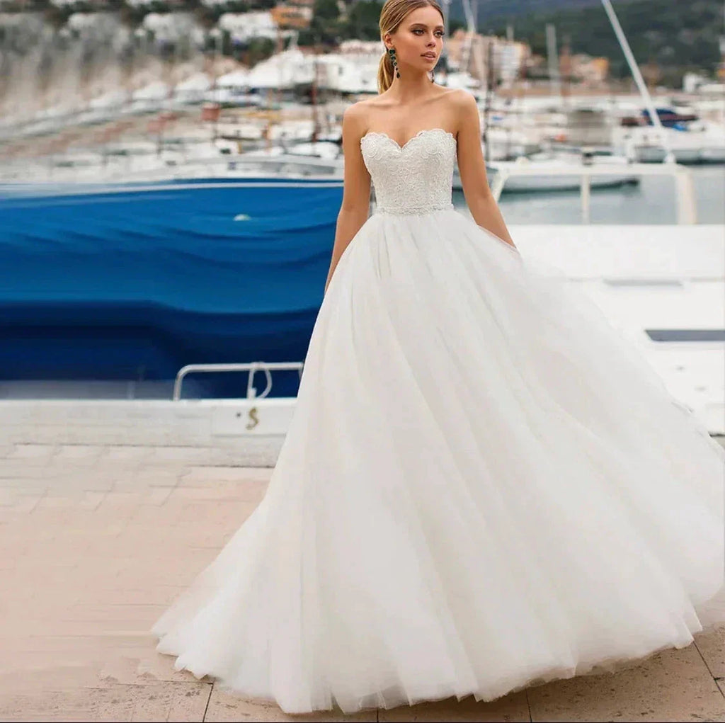 Princess Wedding Dress 2021 A-Line Sweetheart Sleeveless Backless Embroidery Chiffon Sweep Train Bridal Gown Vestidos De Noiva