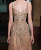 Champagne Beaded Mermaid Evening Dress Luxury Saudi Wedding Gown Customized