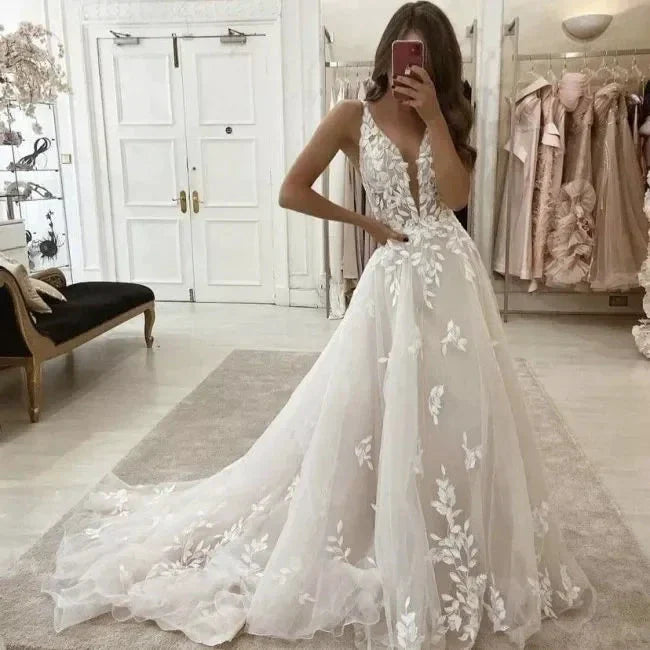 MACDOUGAL Boho Wedding Dress off The Shoulder Vintage Lace Appliques Bride Dresses Vestido De Novia Custom Made For Women