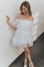 White Tulle Mini Dress Short Mini Gown SYH6