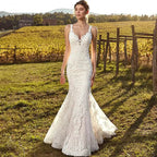 Customized Sexy V-Neck Mermaid Wedding Dress 2026 Lace Boho Sleeveless Bride Gown Buttons Pleats Illusion Back Vestido De Novia