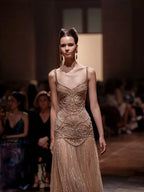 Champagne Beaded Mermaid Evening Dress Luxury Saudi Wedding Gown Customized