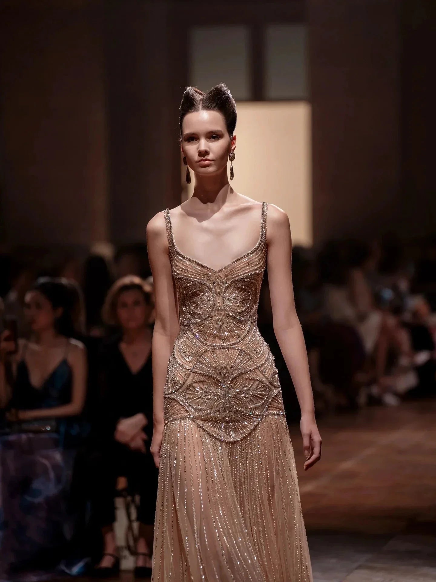 Champagne Beaded Mermaid Evening Dress Luxury Saudi Wedding Gown Customized