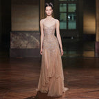 Champagne Beaded Mermaid Evening Dress Luxury Saudi Wedding Gown Customized