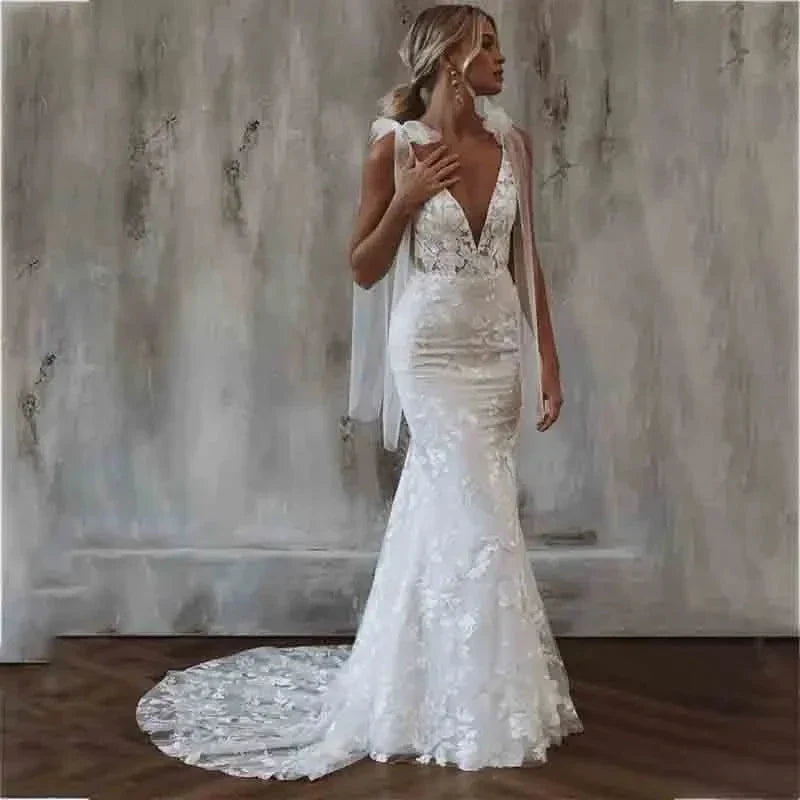MACDOUGAL Boho Wedding Dress off The Shoulder Vintage Lace Appliques Bride Dresses Vestido De Novia Custom Made For Women