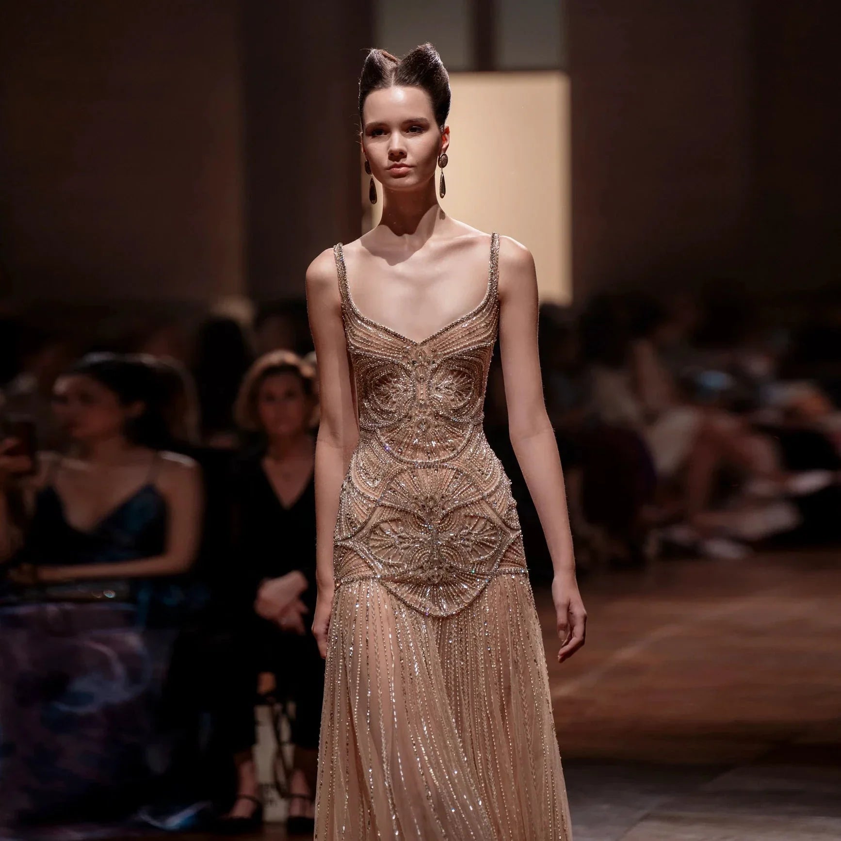 Champagne Beaded Mermaid Evening Dress Luxury Saudi Wedding Gown Customized