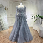 Serene Hill Muslim Pink A Line Beaded Luxury Dubai Long Evening Dresses Gowns   For Woman Wedding Party