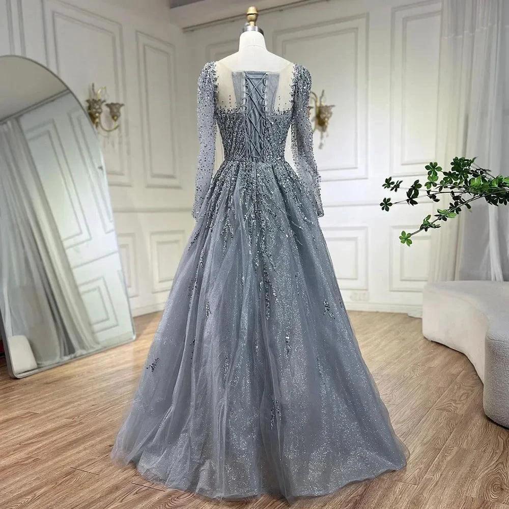 Serene Hill Muslim Pink A Line Beaded Luxury Dubai Long Evening Dresses Gowns   For Woman Wedding Party