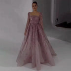 Serene Hill Muslim Pink A Line Beaded Luxury Dubai Long Evening Dresses Gowns   For Woman Wedding Party