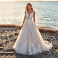 Sexy Deep V-neck A Line Vestidos De Novia Appliques Vestido De Noiva Backless Wedding Dresses Lace Robe De Mariée