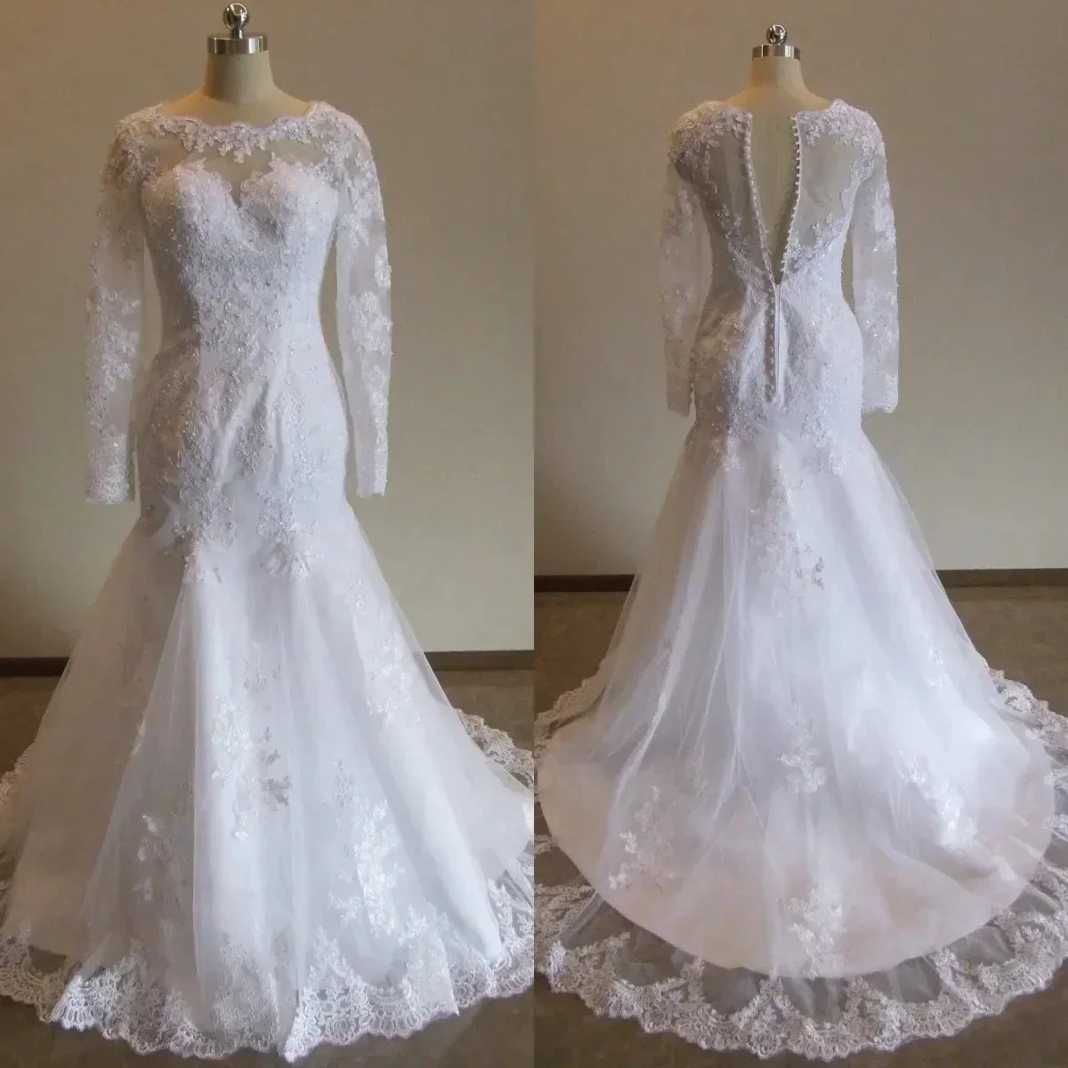 Sexy Illusion Mermaid Wedding Dresses Lace Appliques Robe De Mariée Wedding Bride Gowns Court Train Backless Vestido De Noiva