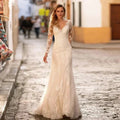 Sexy Lace V-Neck 2023 New Ladies Mermaid Wedding Dresses Floor White Bride Elegant Guest Long Sleeve Vestidos De Novia Applique