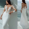 Sexy Long Sleeves Mermaid Wedding Dresses White Illusion Neck Lace Appliques 2023 Bridal Dress Gowns Beach Vestidos De Noiva
