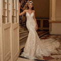 Sexy Spaghetti Straps Mermaid Vestidos De Novia Appliques Vestido De Noiva V-Neck Wedding Dresses Lace Robe De Mariée