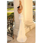 Sexy Spaghetti Straps Wedding Dresses Sexy Appliques Deep V Neck Sweep Train Mermaid Ball Gowns Woman's Formal Bride Beach Party