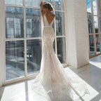 Sexy V-Neck Wedding Dresses Mermaid With Sashes Sleeveless Backless Lace Applique Bridal Gowns 2022 Custom Made Vestido De Noiva