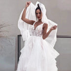 Sexy V-neck Double Shoulder Wedding Dresses White Sleeveless Bohemian Formal Beach Wedding Party Bridal Gowns 2023 Backless Robe