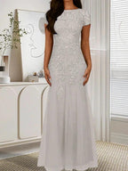 Dark Navy Mermaid Scoop Sequins Tulle Dress