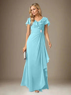 Stormy A-Line V-Neck Ruched Chiffon Dress