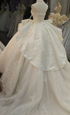 Ivory Lace Strapless Ballgown Choker Collar & Bow Skirt