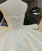 Ivory Lace Strapless Ballgown Choker Collar & Bow Skirt