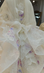 Blush Floral Strapless Ballgown Embroidered Skirt & Tulle Cape