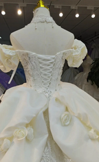 Ivory Rose Off-Shoulder Ballgown Beaded Bust & 3D Flower Skirt