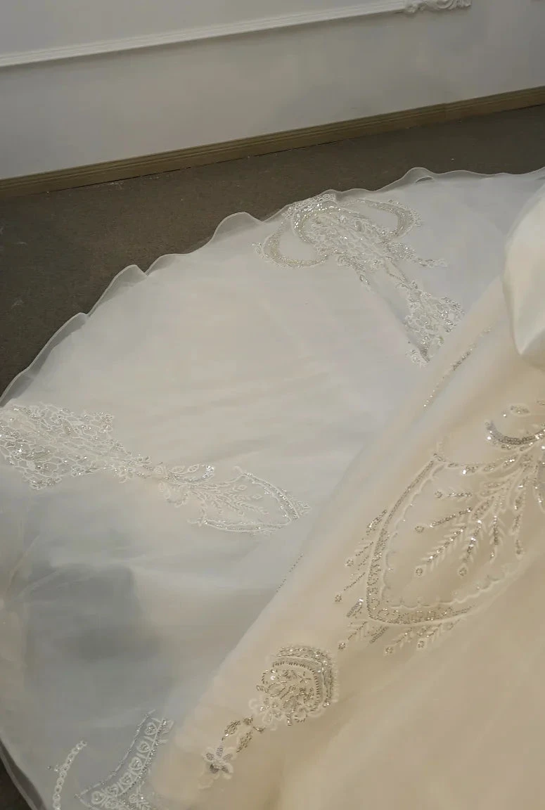 Ivory Rose Off-Shoulder Ballgown Beaded Bust & 3D Flower Skirt