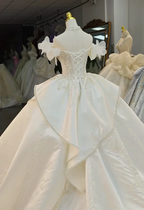 Champagne Glimmer Off-Shoulder Ballgown Crystal-Embroidered Skirt & Fringed Collar