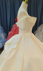 Ivory Lustre Off-Shoulder Ballgown Pearl-Embroidered Bodice & Cathedral Satin Train