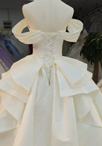 Ivory Lustre Off-Shoulder Ballgown Pearl-Embroidered Bodice & Cathedral Satin Train