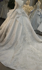 Gorgeous High-Neck Sequin Ball Gown Wedding Dress with Crystal Embroidery & Sheer Long Sleeves Ye-2021