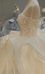 Romantic Sweetheart Strapless Ball Gown Wedding Dress with Crystal Floral Embroidery & Tulle Ruffles Ye-2023