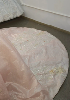Lavish Blush Pink High-Neck Ball Gown Wedding Dress with Beaded Fringe & 3D Floral Embroidery Ye-2026